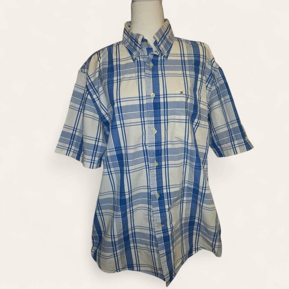 Tommy Hilfiger Mens Size Large Blue/White Button Up Shirt